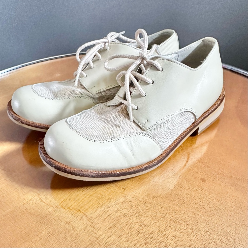 Vintage Shoe Be Doo Children's Cream Leather Lace-Up Shoes Boys 6.5 to 7 - Picture 6 of 13